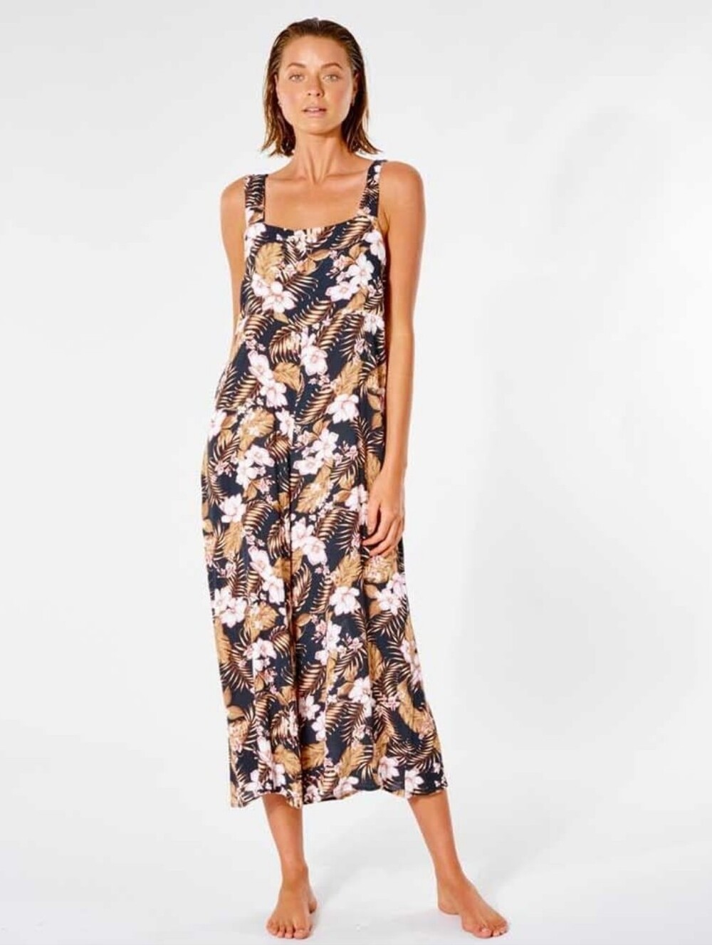 Rip Curl Black Pantsuit with Tan & Blush Floral Print